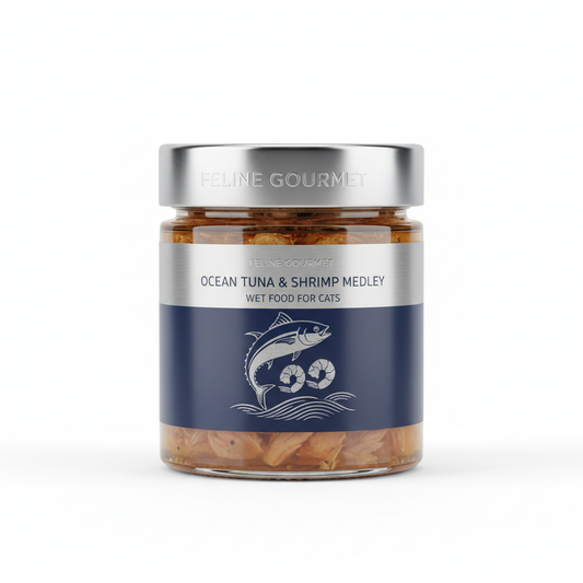 Ocean Tuna & Shrimp Medley premium wet cat food jar