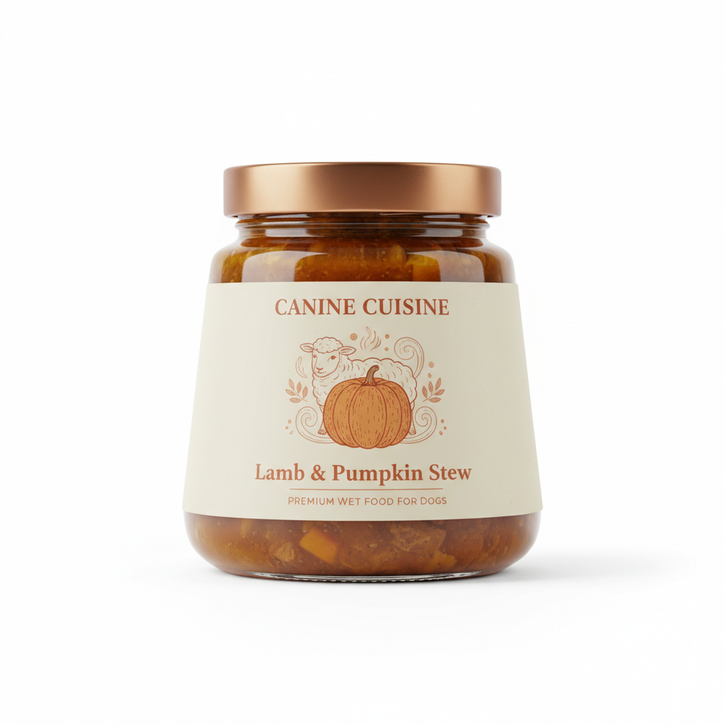 Lamb & Pumpkin Stew premium wet dog food jar