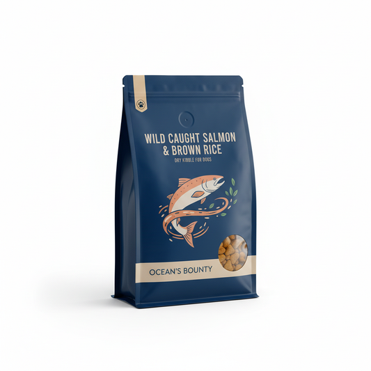 Wild Caught Salmon & Brown Rice premium dry dog food bag